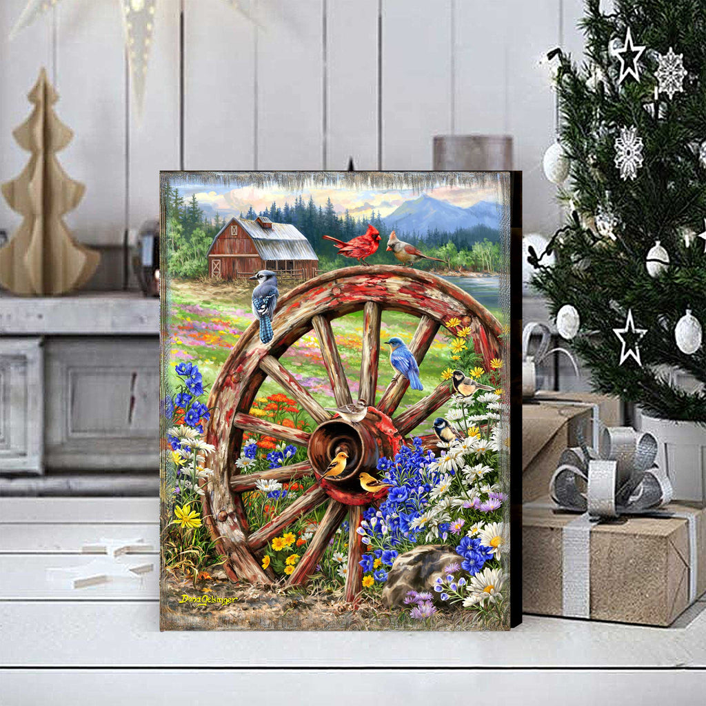 The Wagon Wheel Wooden Wall Art by D. Gelsinger - Family Love Decor - 95682B-DG