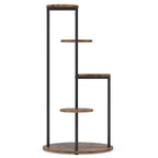 4 Tier Corner Plant Stand with Metal Frame - Rustic Brown