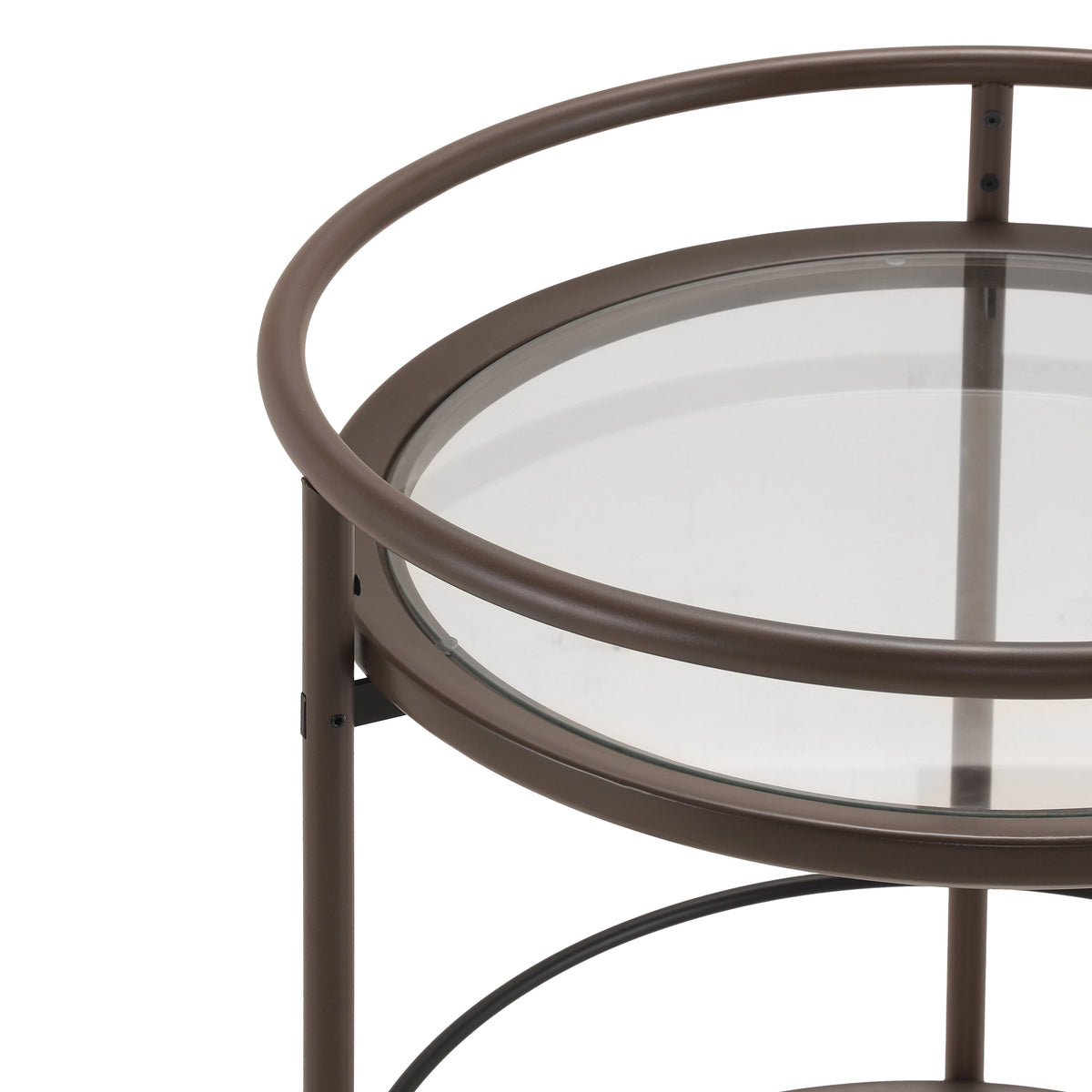 Modern Coffee Kitchen Cart with Tempered Glass Shelves - Coffee Brown