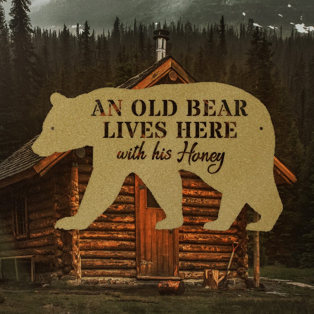 Bear Metal Sign - Old Bear & His Honey Rustic Outdoor Metal Wall Art for Cabin Decor & Porch Welcome — product image