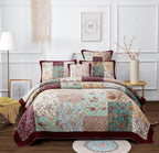 DaDa Bedding Burgundy Paisley Patchwork Cotton Quilt Set
