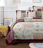 DaDa Bedding Burgundy Paisley Patchwork Cotton Quilt Set
