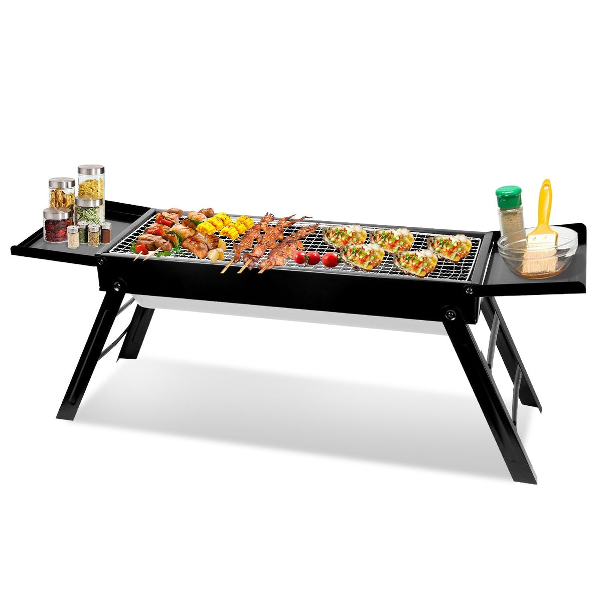 Foldable Charcoal BBQ Grill with Shelf Stainless Steel Grill Net Easy Setup Portable Tabletop Barbecue Grill for Camping Picnic Outdoor Party Bac — product image
