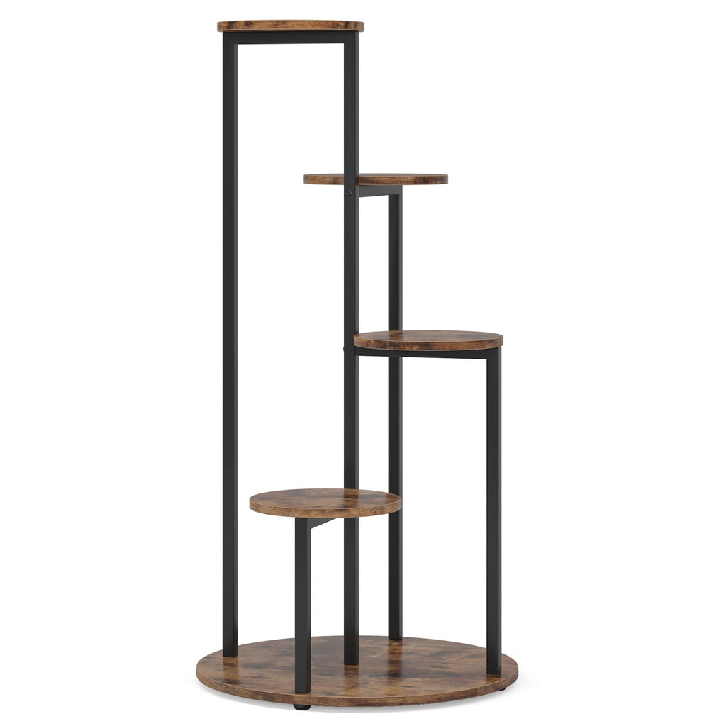 4 Tier Corner Plant Stand with Metal Frame - Rustic Brown