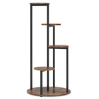 4 Tier Corner Plant Stand with Metal Frame - Rustic Brown