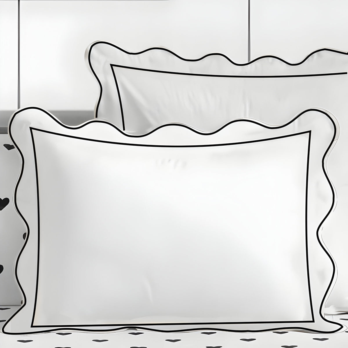 400TC Cotton Scallop Embroidery & Border Sateen Solid Duvet Cover Set