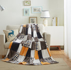 Tache Fall Orange Farmhouse Super Soft Micro Fleece Plaid Patchwork Plush Lightweight Bed Throw Blanket (4021) — product image