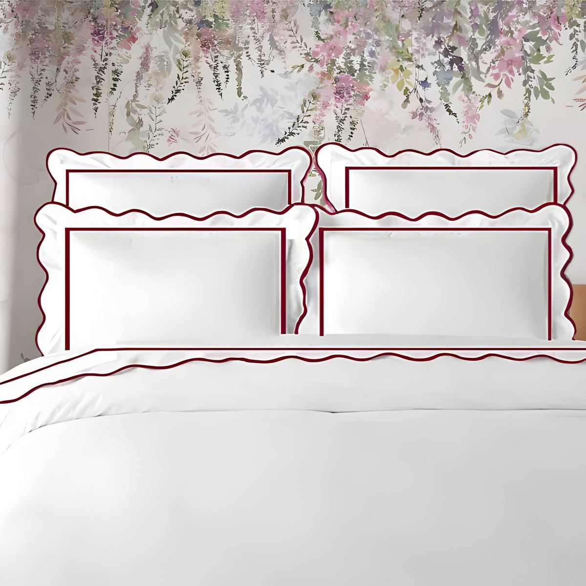 400TC Cotton Scallop Embroidery & Border Sateen Solid Duvet Cover Set