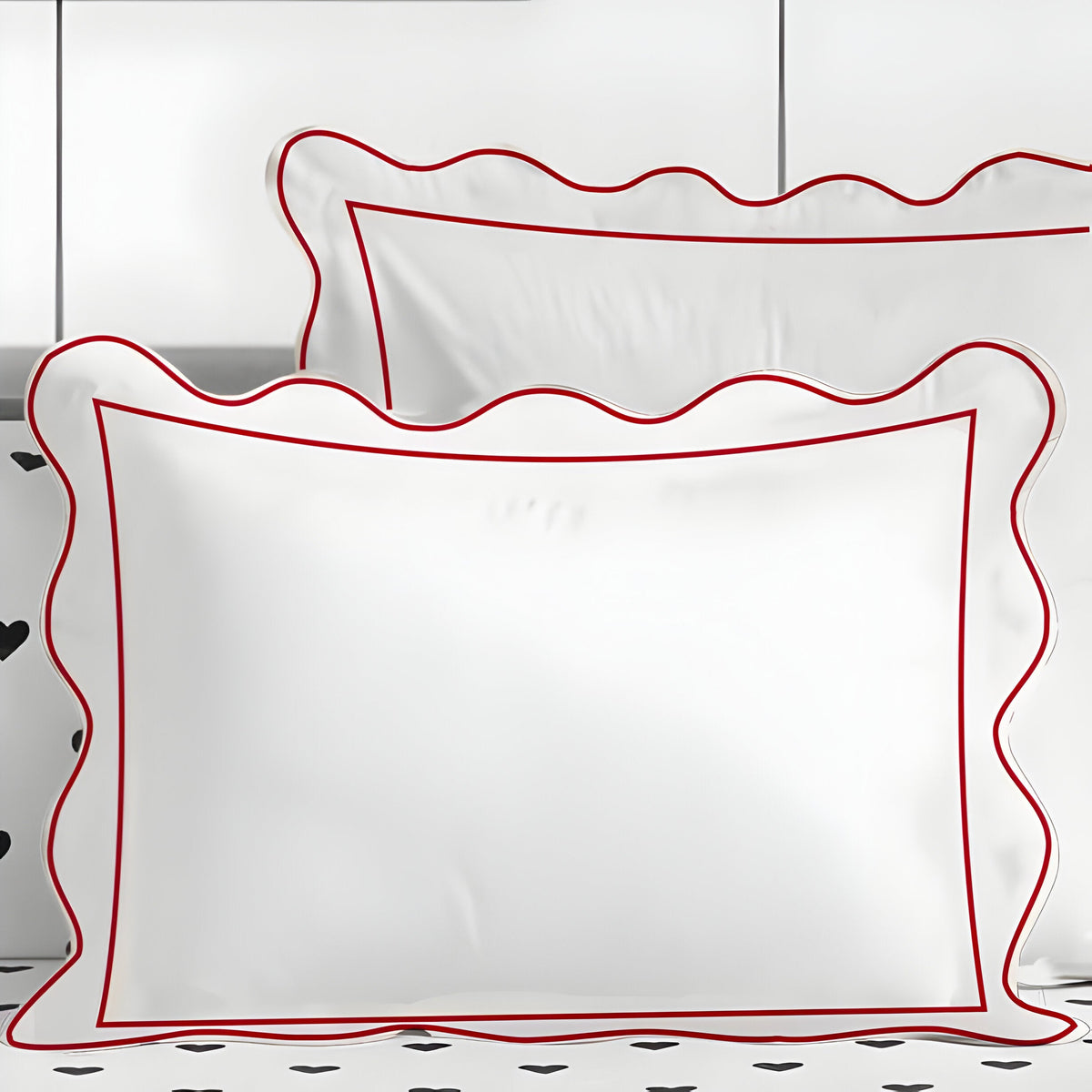 400TC Cotton Scallop Embroidery & Border Sateen Solid Duvet Cover Set