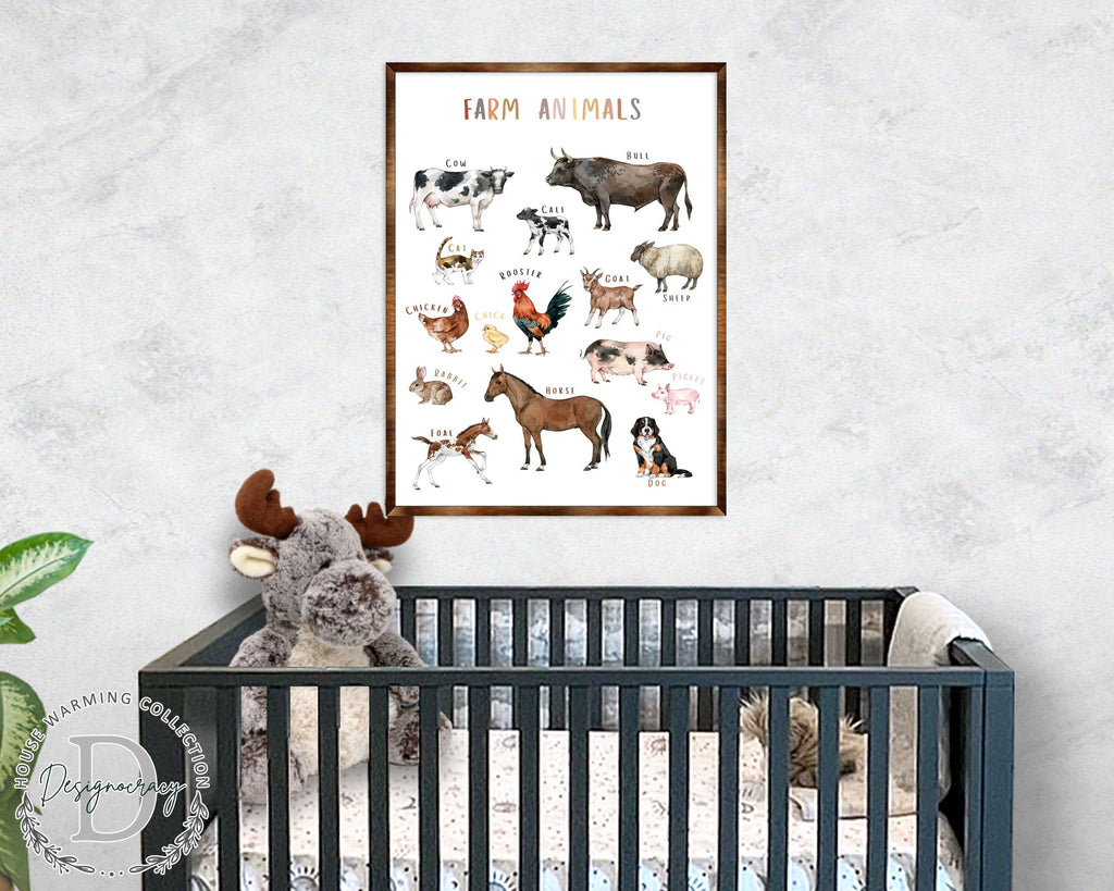 Farm Animals - Wooden Kids Room Decor - First day of school gift - ABC 123 Kids - Montessori Homeschool wooden poster I Educational Poster - Classroom Decor - 310215