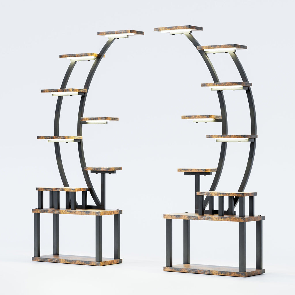 9 Tiered Indoor Plant Stand with 5 Adjustable Grow Lights - Light Brown