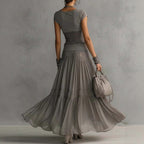 Women's Ribbed Knit Fringe-Hem Crop Top & Tiered Crinkle Chiffon Maxi Skirt Boho-Luxe Set