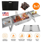 3 In 1 Foldable Charcoal Grill Fire Pit Slow Cooker 2-3 People Portable Camping Grill Stainless Steel BBQ Grill for Camping Tailgating Yard