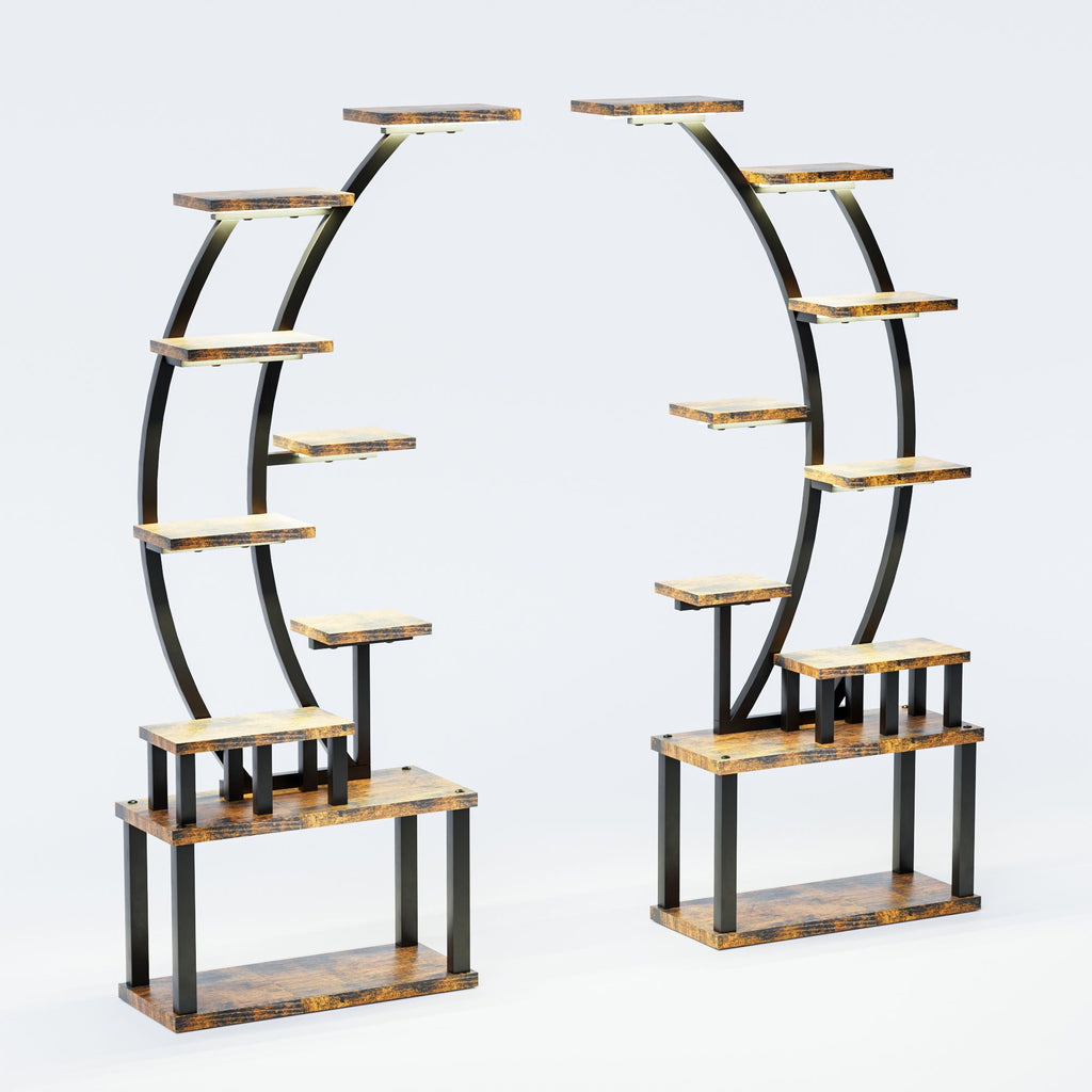 9 Tiered Indoor Plant Stand with 5 Adjustable Grow Lights - Light Brown