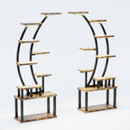 9 Tiered Indoor Plant Stand with 5 Adjustable Grow Lights - Light Brown