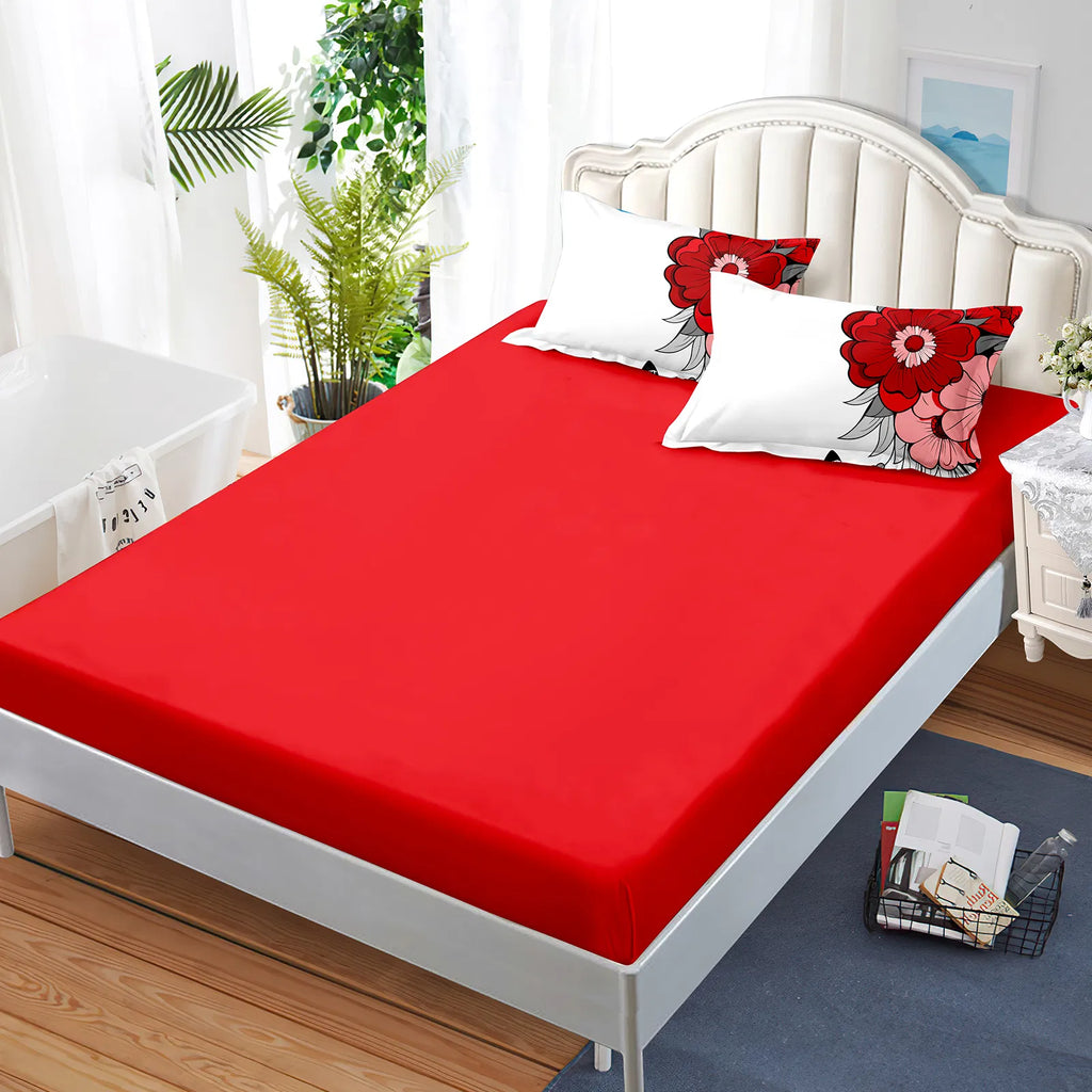 4-Piece Red Butterfly Floral Bedding Set - Microfiber Duvet Cover + Pillow Shams + Fitted Bed Sheet