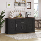 63" Farmhouse Barn Door Storage Cabinet with Drawers - Rustic MDF Sideboard