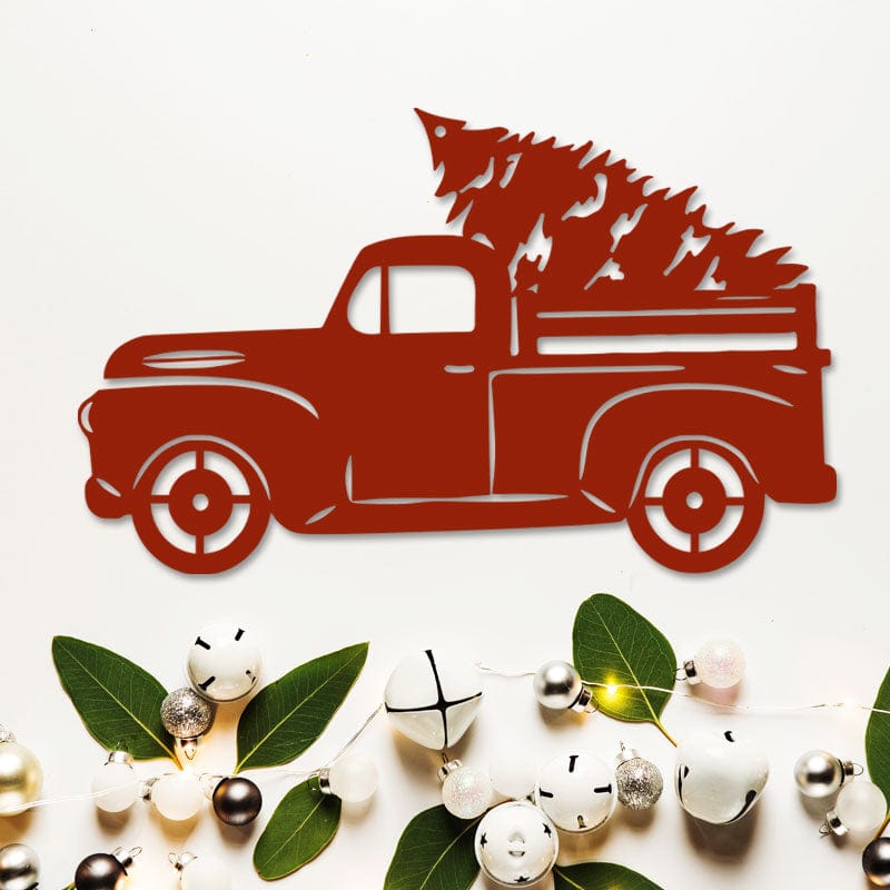 Christmas Tree Truck - Rustic Metal Wall Art | Powder Coated Outdoor Holiday Decor — product image