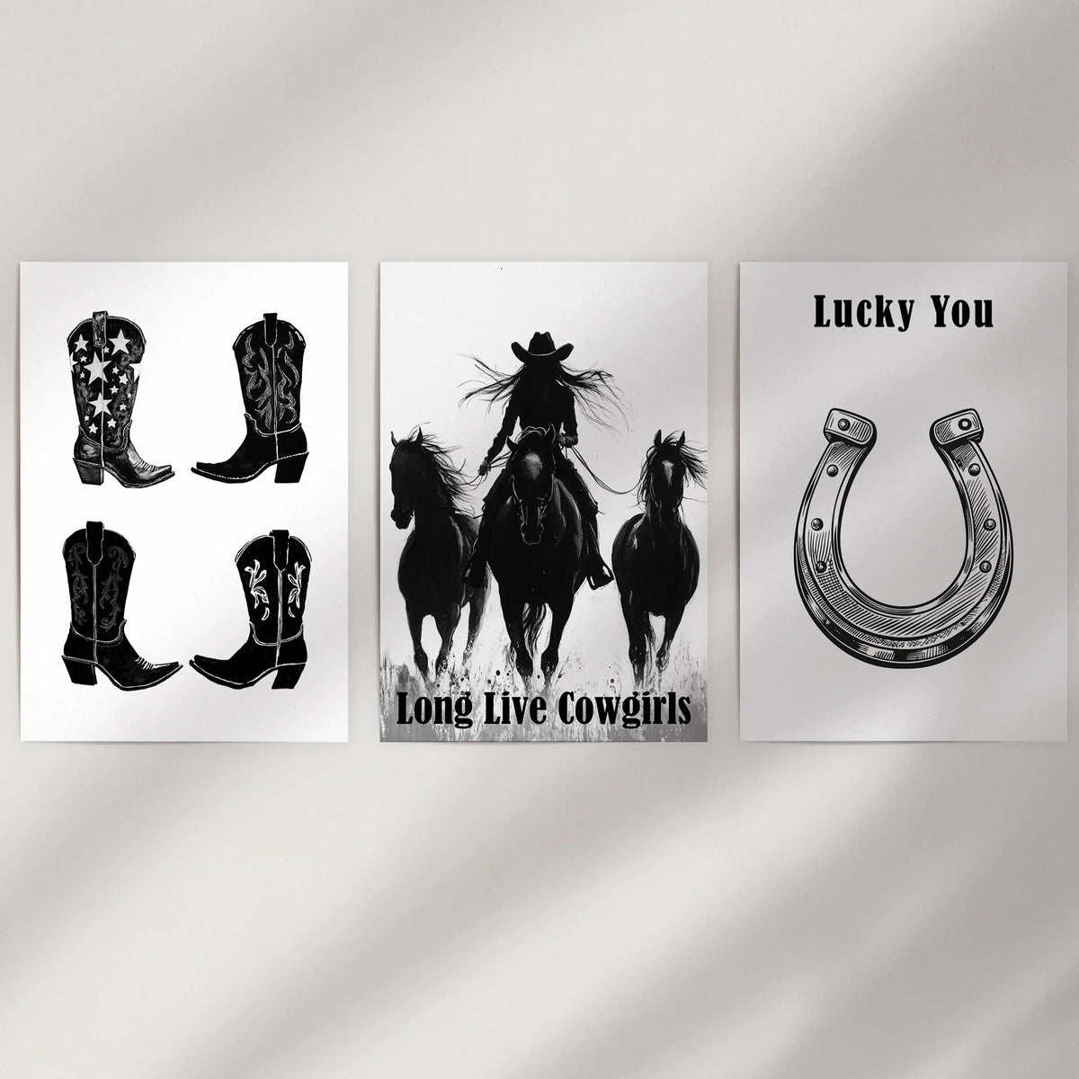 Western Cowgirl Wall Art Set of 3. Rustic Ranch Decor