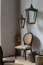 Coach House Lanterns Set of 2 with Fir Wood & Iron Construction - Brown