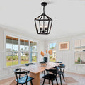 Farmhouse Lantern Chandelier 4-Light with Wrought Iron Accents - Matte Black