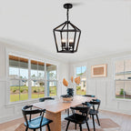 Farmhouse Lantern Chandelier 4-Light with Wrought Iron Accents - Matte Black