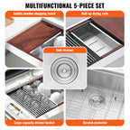 Farmhouse Kitchen Sink, 304 Stainless Steel Drop-In Sinks, Single Bowl Basin with Ledge & Accessories, Household Dishwasher Sinks for Workstation, Prep Kitchen, and Bar Sink, 33 inch