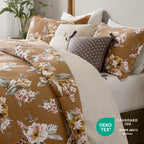 7-Piece Queen Vin Floral Comforter Set with Floral Design - Terracotta