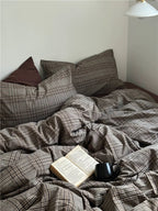 Dark Academia Plaid Cotton Duvet Cover Set