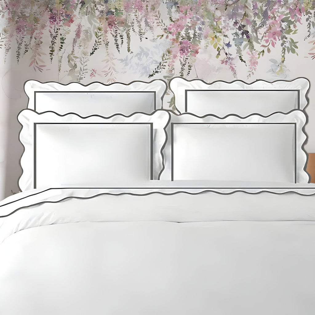 400TC Cotton Scallop Embroidery & Border Sateen Solid Duvet Cover Set