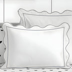 400TC Cotton Scallop Embroidery & Border Sateen Solid Duvet Cover Set