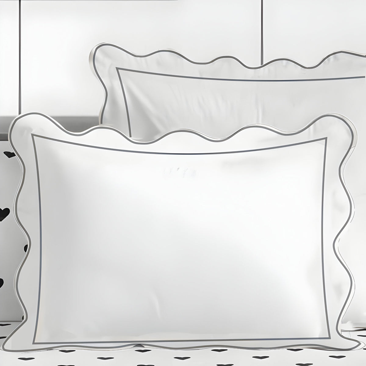 400TC Cotton Scallop Embroidery & Border Sateen Solid Duvet Cover Set