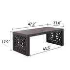 Rustic Carved Wood Coffee Table, Handcrafted Look With Ornate Side Panels