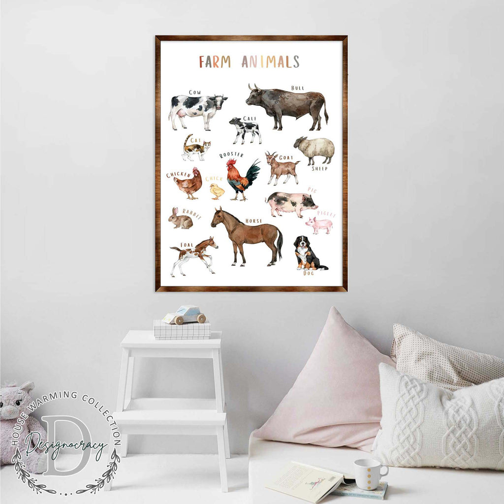 Farm Animals - Wooden Kids Room Decor - First day of school gift - ABC 123 Kids - Montessori Homeschool wooden poster I Educational Poster - Classroom Decor - 310215