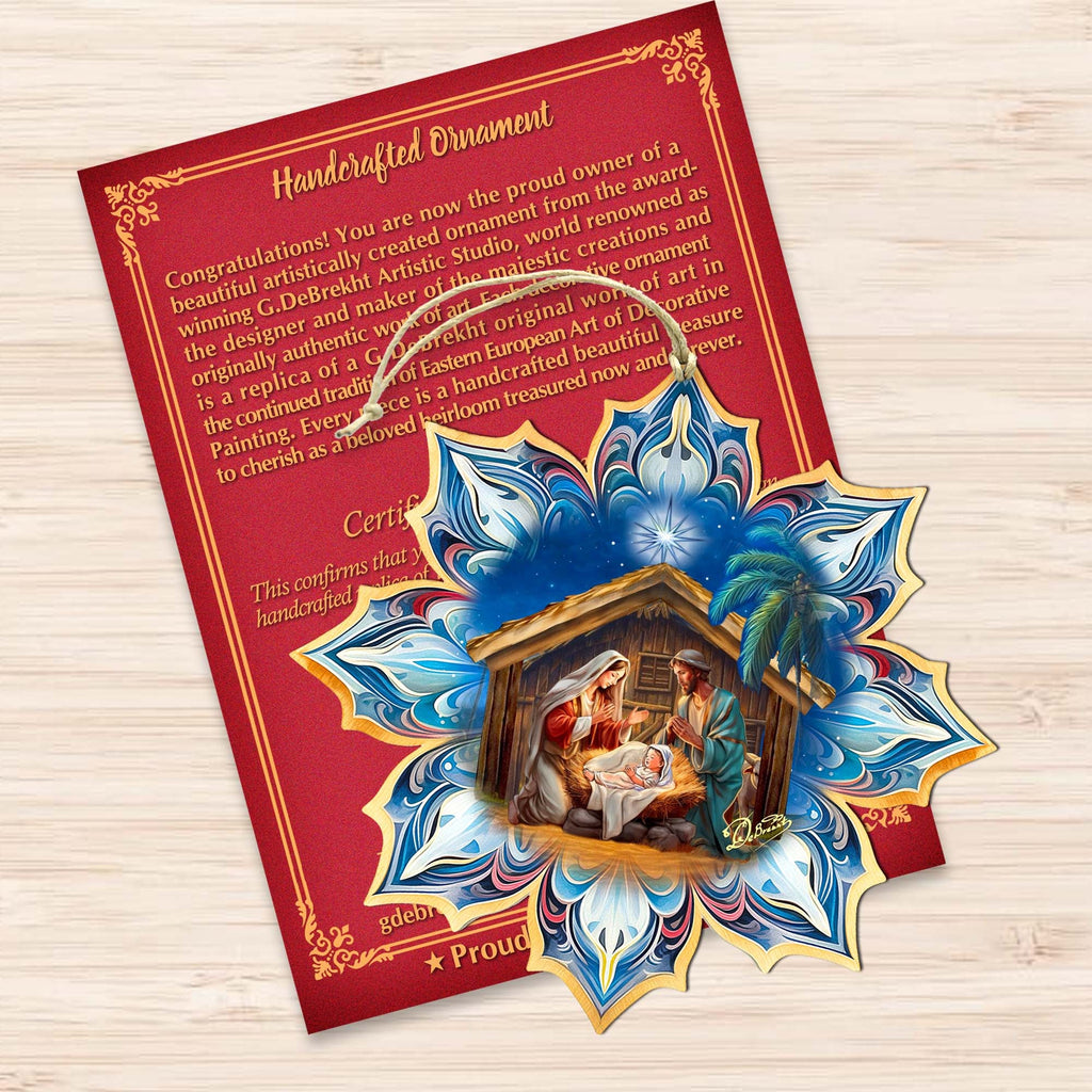 Holy Family Snowflake Wooden Ornaments by G. Debrekht - Nativity Holiday Decor - 8688439