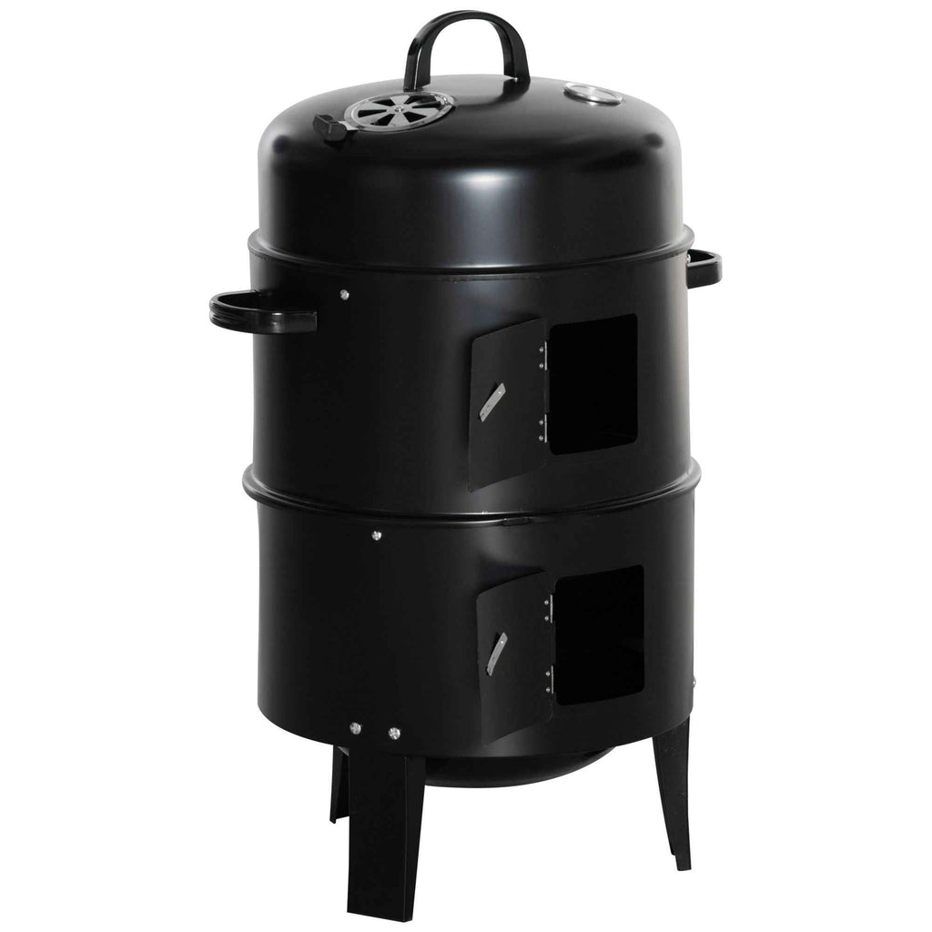 3-in-1 Vertical Charcoal BBQ Smoker Grill with 2 Cooking Areas and Thermometer — product image