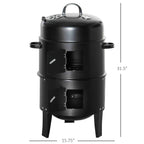 3-in-1 Vertical Charcoal BBQ Smoker Grill with 2 Cooking Areas and Thermometer