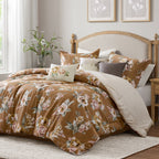 7-Piece Queen Vin Floral Comforter Set with Floral Design - Terracotta