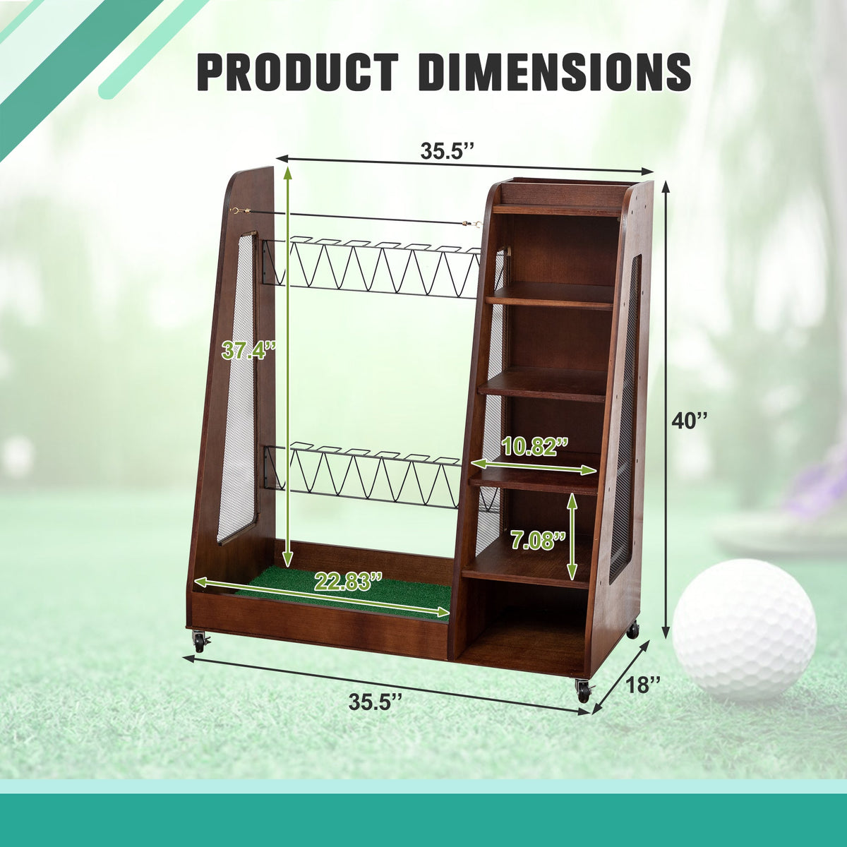 Premium Wooden Golf Bag Organizer with Two-Bag Capacity - Rustic Brown