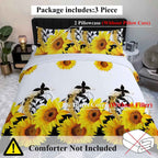 3 Pieces Black And White Background Sunflower Duvet Cover Set Yellow Flower Polyester Bedding Set For Adults Bedroom Decor Twin Full Queen King Size