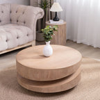 Modern Round Wood Coffee Table with Sculptural Two-Tier Design - Natural