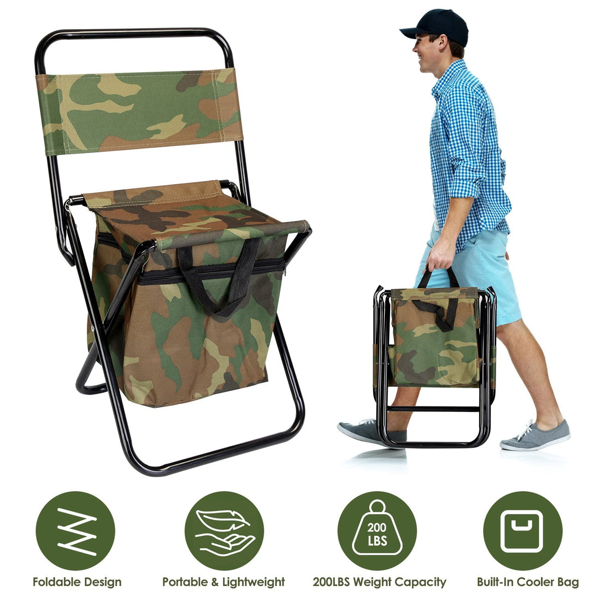Portable Fishing & Camping Chair with Cooler Bag