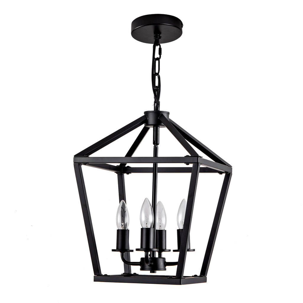 Farmhouse Lantern Chandelier 4-Light with Wrought Iron Accents - Matte Black