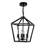 Farmhouse Lantern Chandelier 4-Light with Wrought Iron Accents - Matte Black