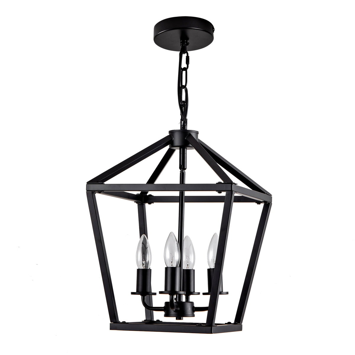 Farmhouse Lantern Chandelier 4-Light with Wrought Iron Accents - Matte Black