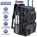 42L/11Gal Fishing Backpack Large Capacity Fishing Tackle Storage Bag with Rod Holders 16-Pocket Water-Resistant with Divider Adjustable Padded Straps