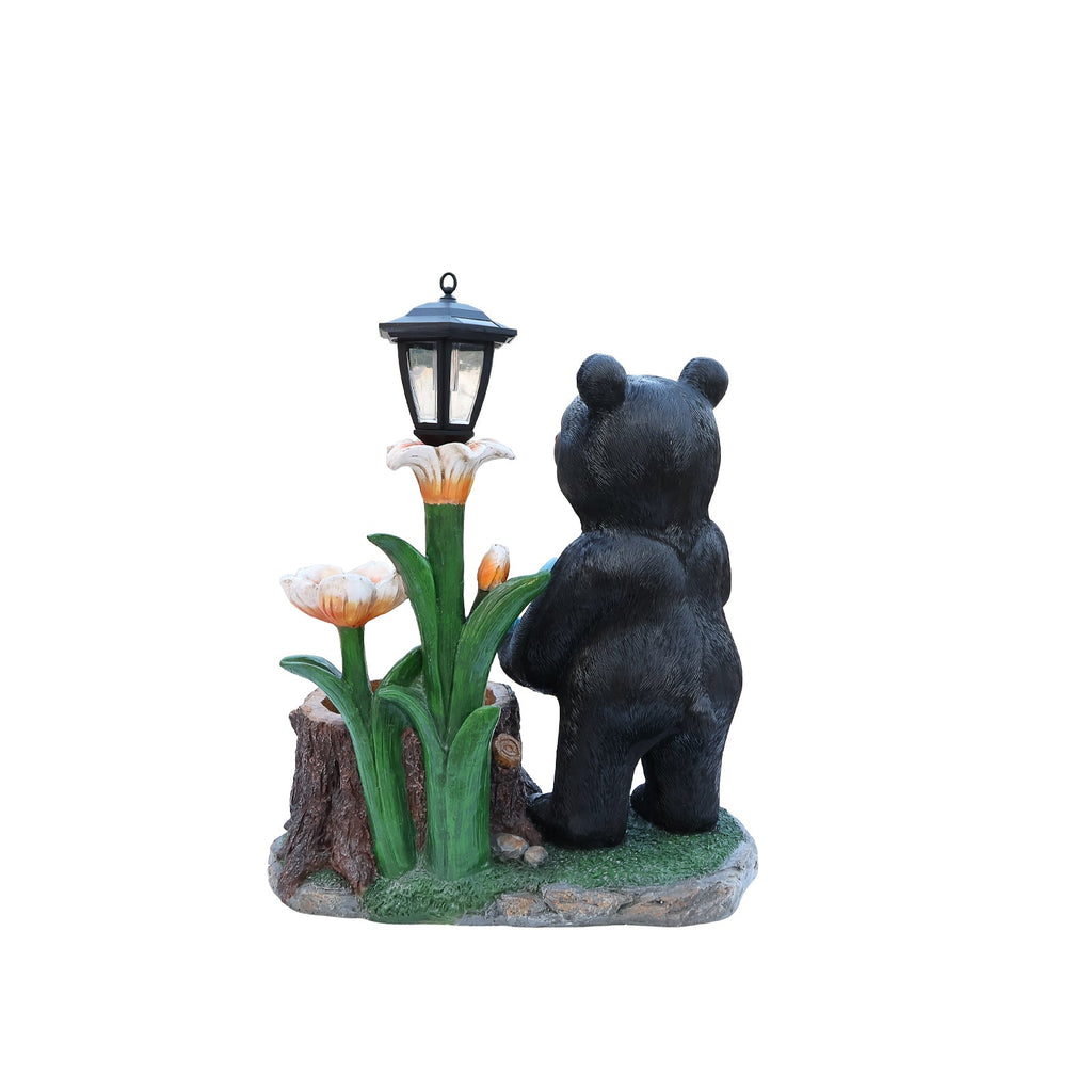 Standing Bear Statue with Lantern Planter - Rustic Resin