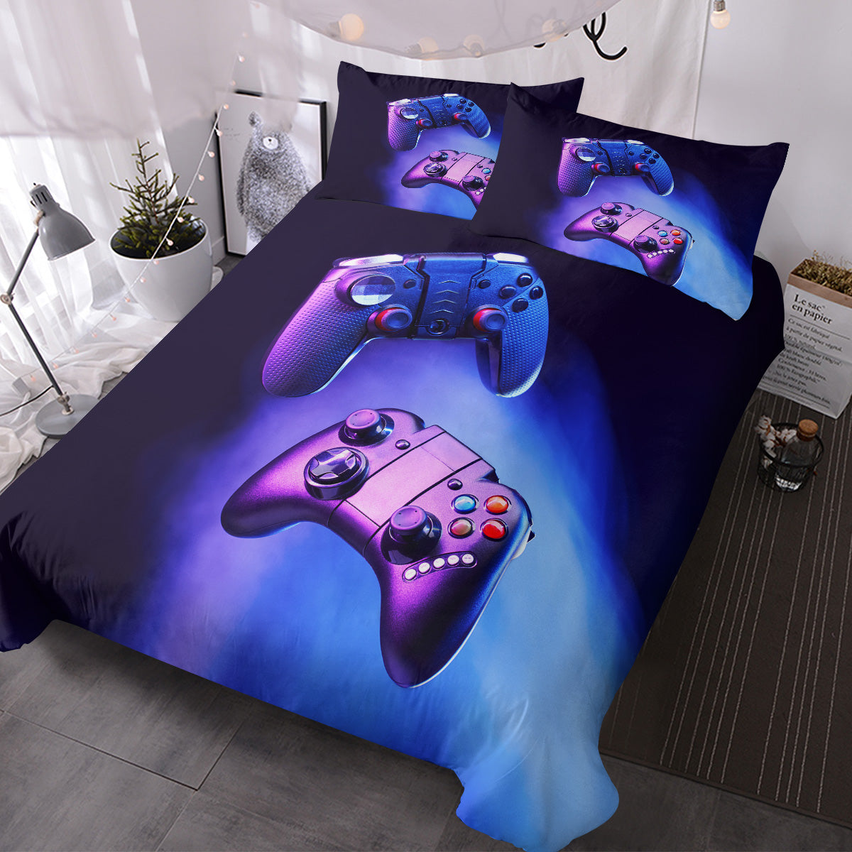 Boys Gamer Duvet Cover Set,Gamepad Bedding Set Kids Young Man Video Games Down Comforter For Teen Child Game Room Decor