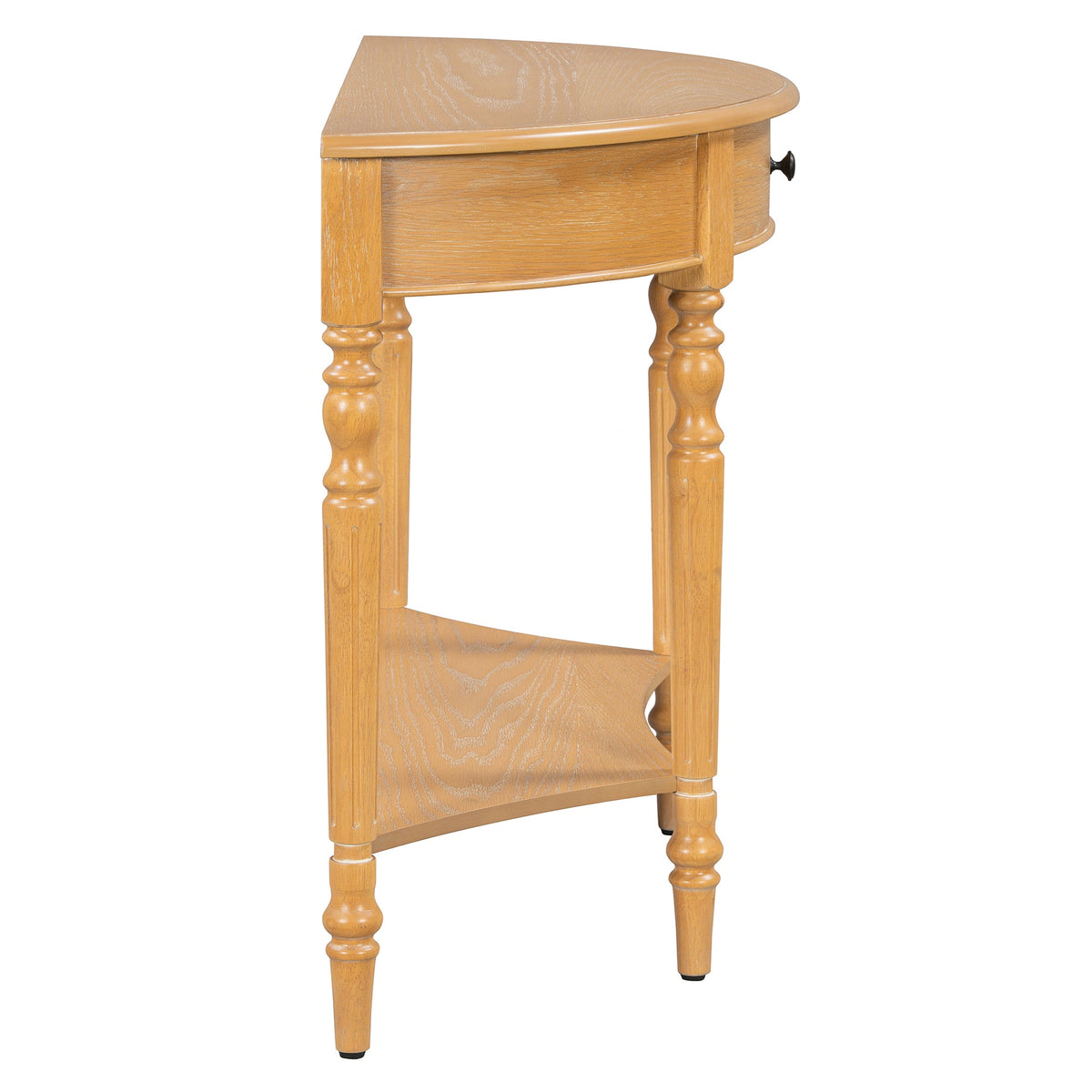 Farmhouse Half Moon Console Table with Drawer & Shelf - Rustic Finish