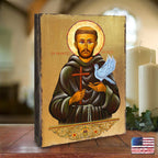 Saint Francis Wooden Gold Plated Religious Christian Sacred Icon - Inspirational Icon Decor - 85024